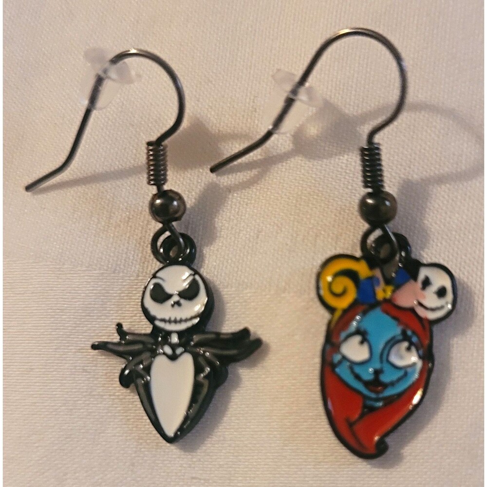 Nightmare Before Christmas Jack Skellington & Sally Dangle French Wire Earrings